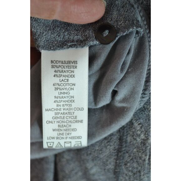 LOGO Lori Goldstein Women's Large Gray Color Block Tunic with Lace Accents - Picture 7 of 16